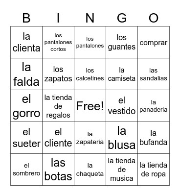 La Ropa Bingo Card