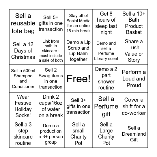 Holiday Bingo Week One 12/4 - 12/10 Bingo Card