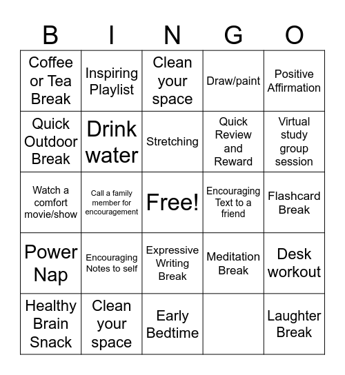 Self Care Bingo Card