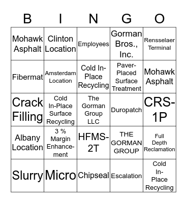 GORMAN Bingo Card