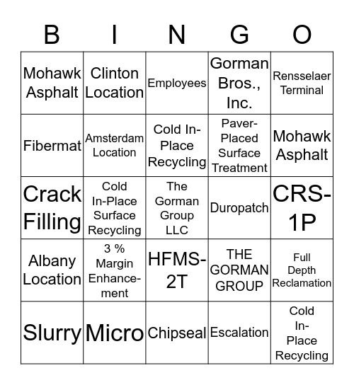 GORMAN Bingo Card