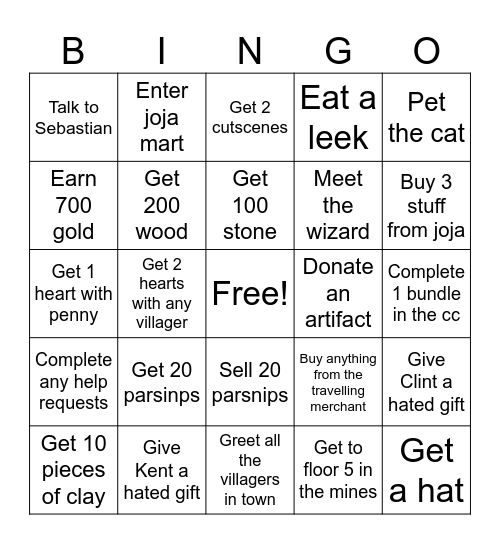 Stardew Bingo Card