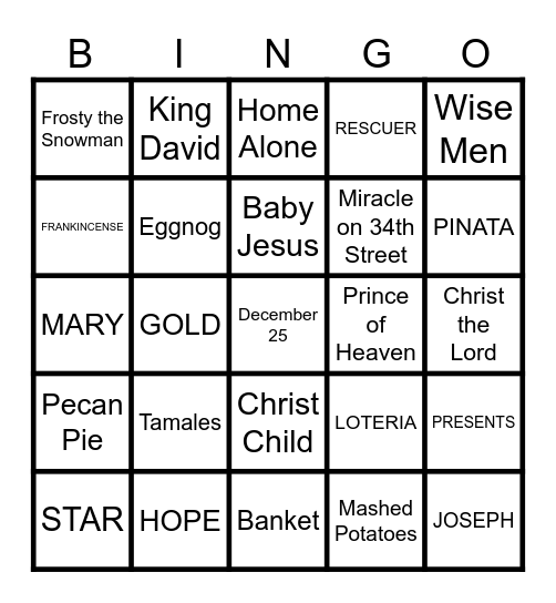 Rosewood Senior Christmas Dinner Bingo Card