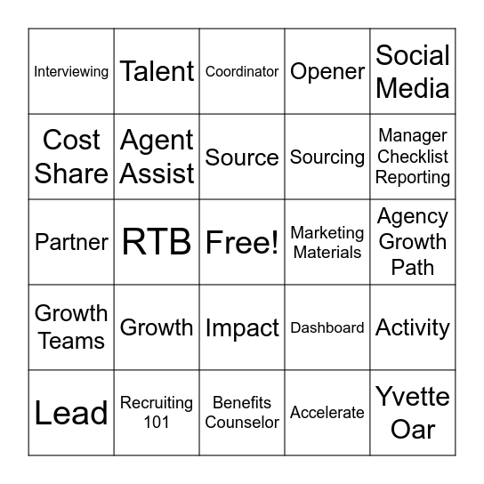 TALENT BINGO Card