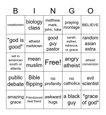 Shitty Christian Movie Bingo Card