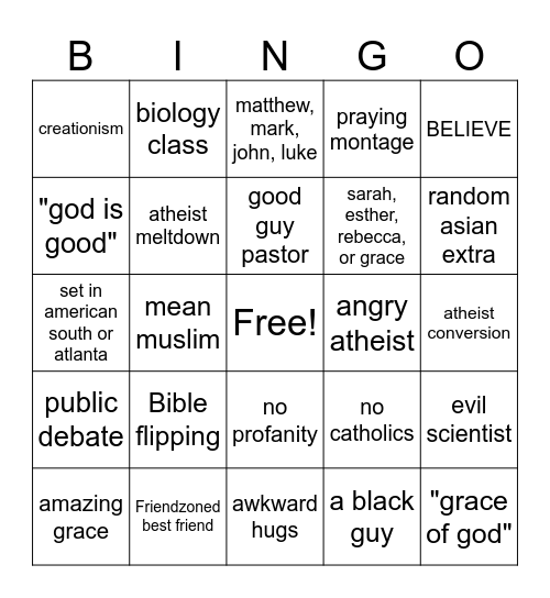 Shitty Christian Movie Bingo Card