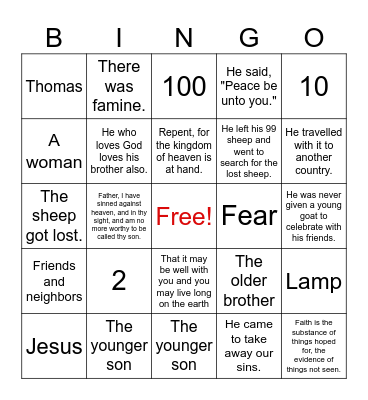 Bible Reading Review Bingo Card
