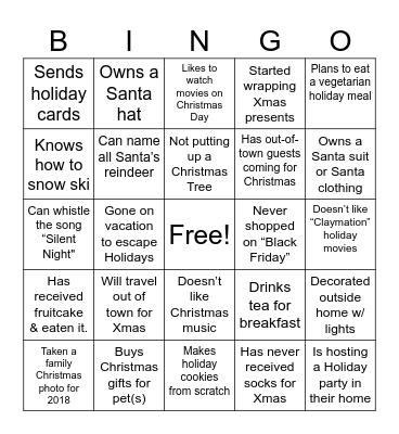 Jingle Mingle Bingo Card