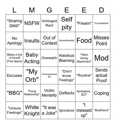 LMG Apology Bingo Card