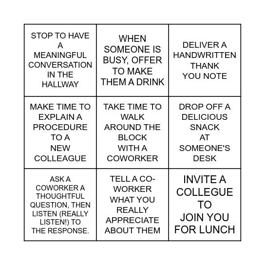 Co-worker Appreciation BINGO! Bingo Card