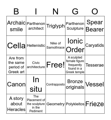 Greek and Roman Bingo Card