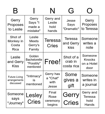 Golden Bachelor Final Bingo Card Bingo Card