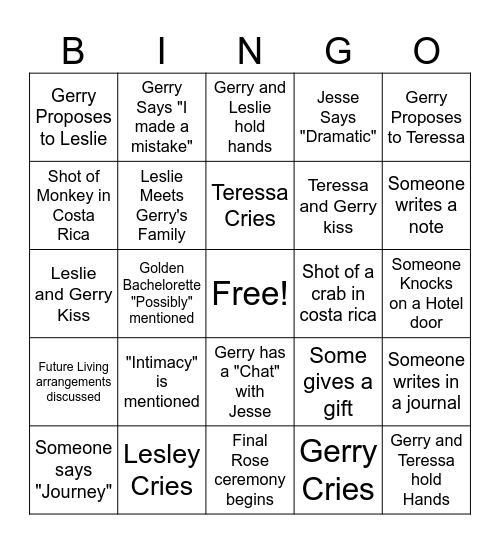 Golden Bachelor Final Bingo Card Bingo Card