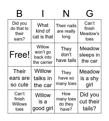 Cat salon bingo Card