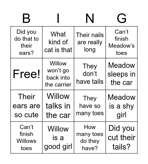 Cat salon bingo Card