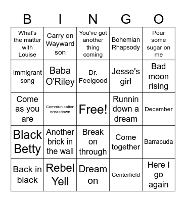 Music bingo songs Bingo Card
