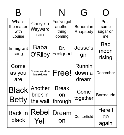 Music bingo songs Bingo Card