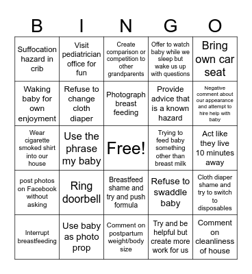 Toxic parent BINGO Card