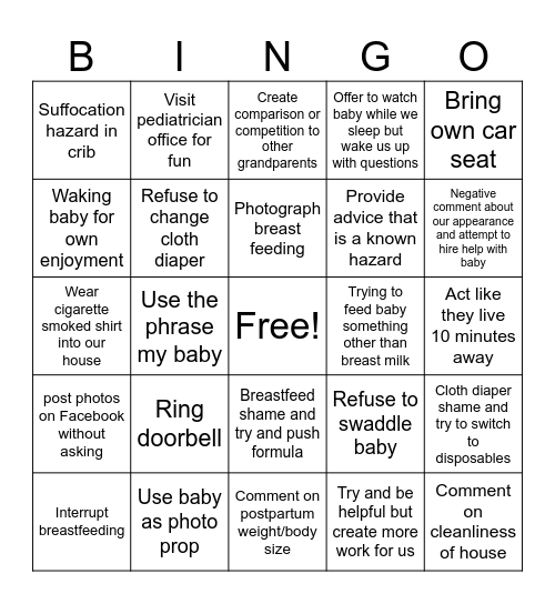 Toxic parent BINGO Card