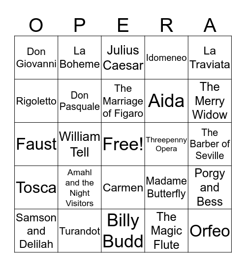 Opera Bingo! Bingo Card