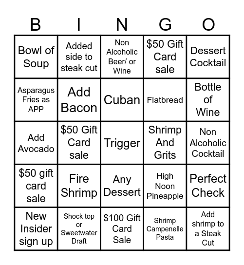 Marlow's Tavern Bingo Card