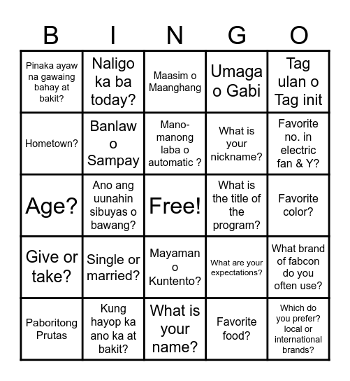 Mars, sino ka? Bingo Card