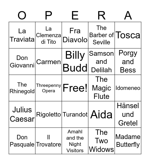 Opera Bingo! Bingo Card