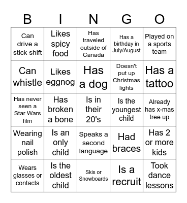 CLFD Mingle Bingo Card