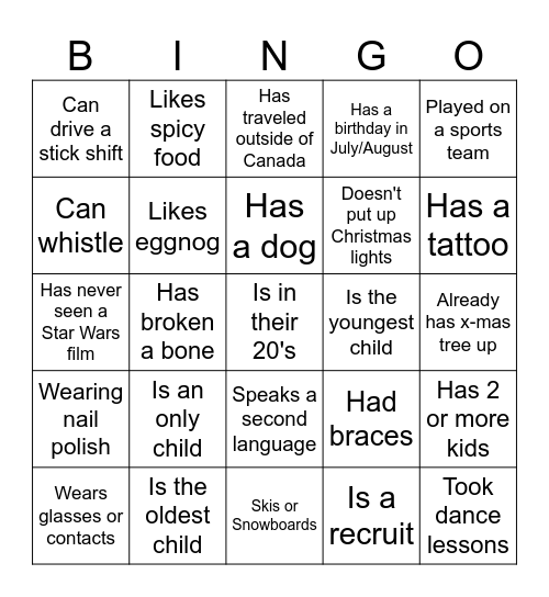 CLFD Mingle Bingo Card