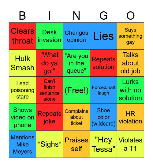 Ritchie Mannerisms Bingo Card