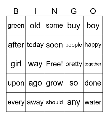 Unit 3 HFW Bingo Card