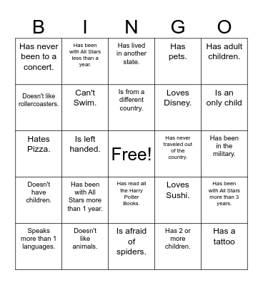 Get to Know You Bingo Card