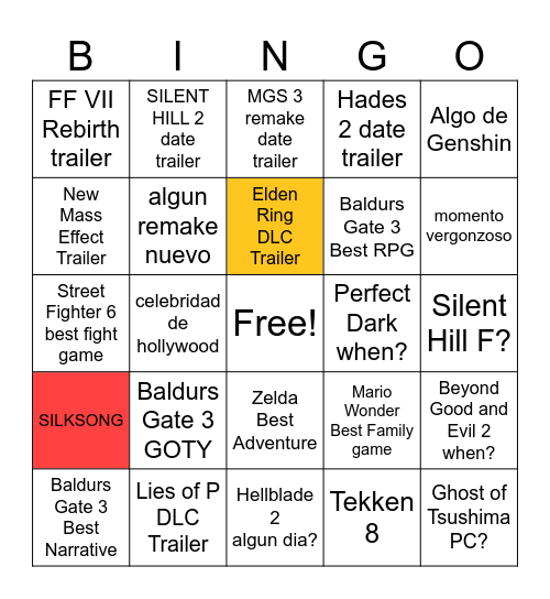 VIDEO GAME AWARDS Bingo Card