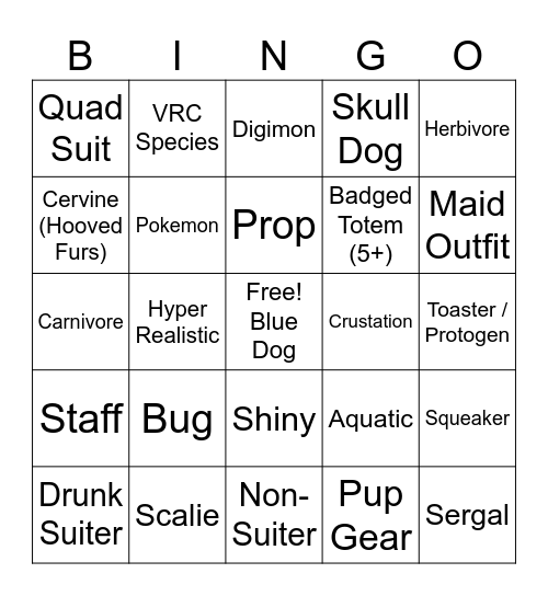 Midwest FurFest Suiter Bingo Card