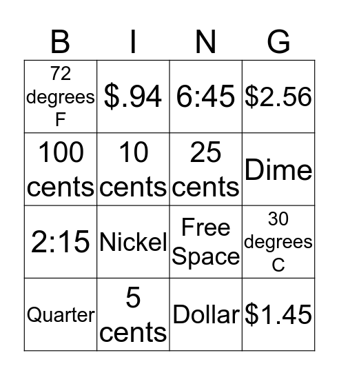 Math Bingo! Bingo Card