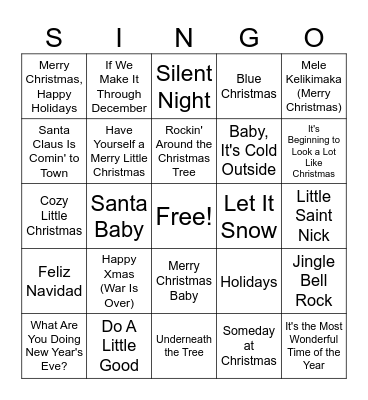 BEHNKE CHRISTMAS SINGO Bingo Card