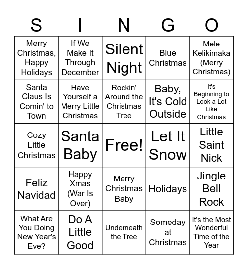 BEHNKE CHRISTMAS SINGO Bingo Card