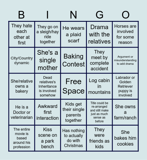 Hallmark Movie Bingo Card