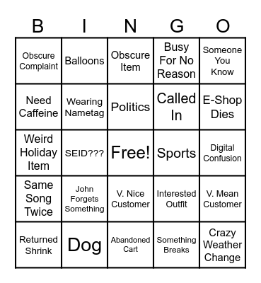 Untitled Bingo Card