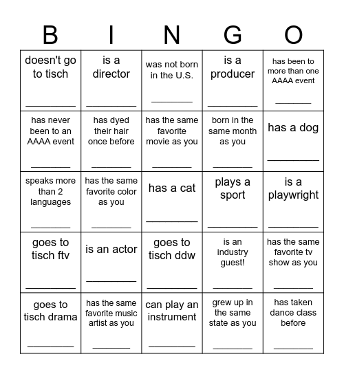 get to know people! Bingo Card