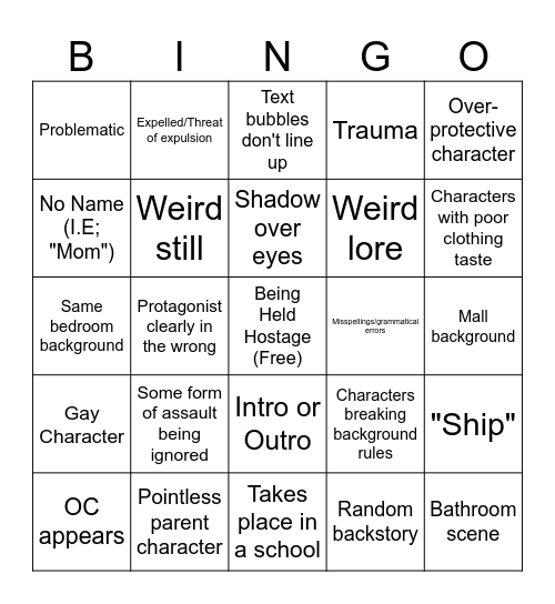 Gacha Life Tropes Bingo Board Bingo Card