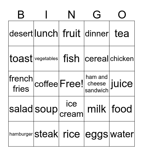 comidas y bebidas Bingo Card
