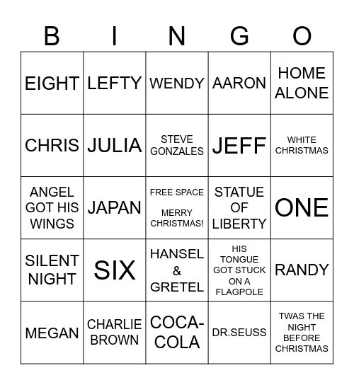 TRINITY CHRISTMAS BINGO 2023 Bingo Card