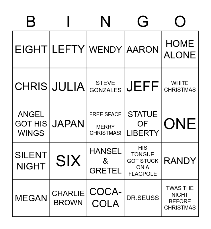 TRINITY CHRISTMAS BINGO 2023 Bingo Card