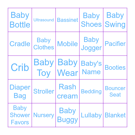 Kat's Baby Shower Bingo Card