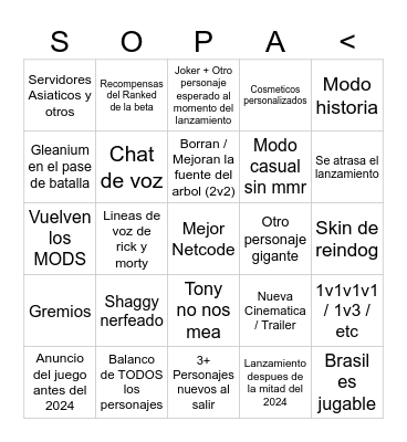 Lanzamiento Multiversus 2024 Bingo Card