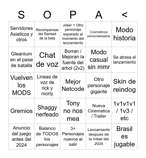 Lanzamiento Multiversus 2024 Bingo Card