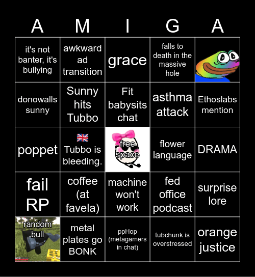 Tubbo QSMP Stream Bingo Card