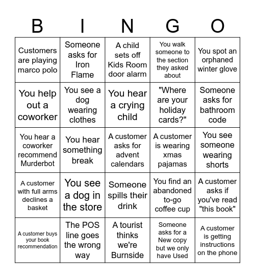 Holiday Bingo Week 1 Bingo Card