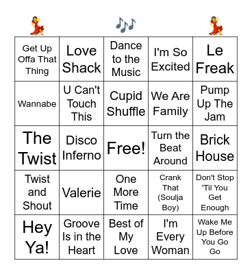 TOP DANCE SONGS OF ALL TIME Bingo Card